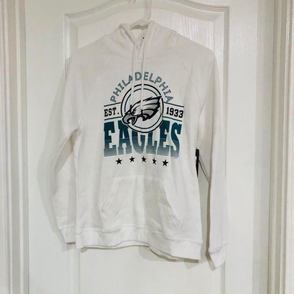 NWT Unisex NFL Philadelphia Eagles‎ White Hoodie Sweatshirt Sz Small Has A Stain